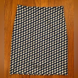 New York & Company Blue and White Geometric Patterned Pencil Skirt